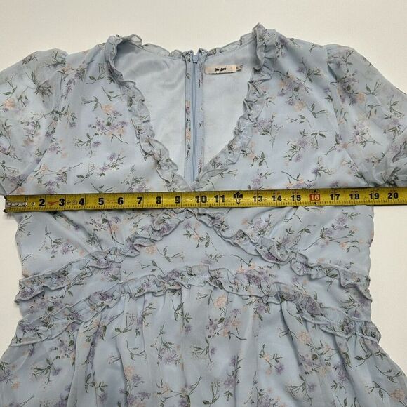 Mi Ami Women’s Size XL Mini Dress Francescas Floral Ruffles Karla FF13 LT. Blue - Picture 6 of 10